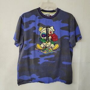 BKYS Camo Teddy Bear Graphic T-Shirt Men's XL Blue Black Short Sleeve Halloween‎